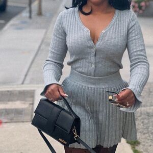 Commense Heather Gray Knit cardigan and skirt Set